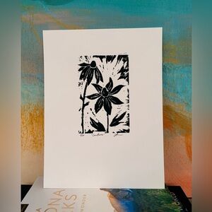 Original Art - Black & White Floral Linocut Print